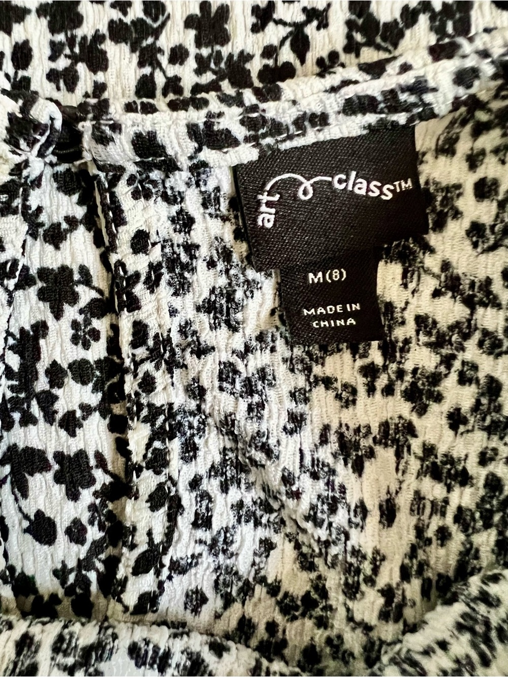 Girls art class Black and White Floral-Print Long Sleeve Smock Dress - Picture 3 of 3